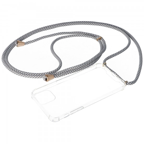Halskædetaske, der er velegnet til iPhone 11 PRO MAX, smartphone-cover med løbebånd grå, hvid til ophæng