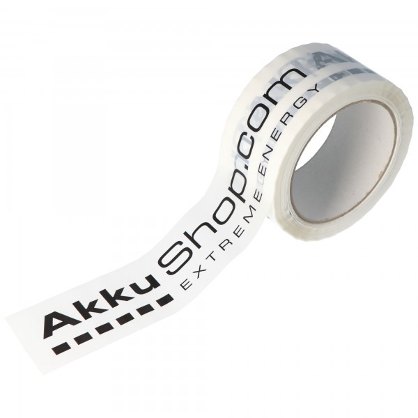Adhesive tape rulle hvide, AkkuShop.com imprint, 66 meter pr. Rulle