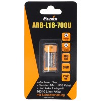 CR123 A Li-ion batteri med integreret USB opladningsfunktion 3.7 Volt med 700mAh og AccuCell AkkuBox (ingen ekstra oplader nødvendig)