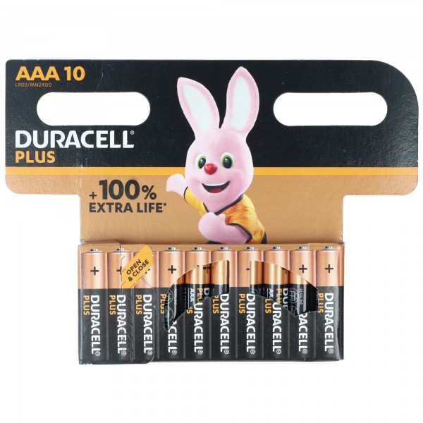Duracell batteri alkalisk, mikro, AAA, LR03, 1,5V Plus, ekstra levetid, detailblister (10-pak)
