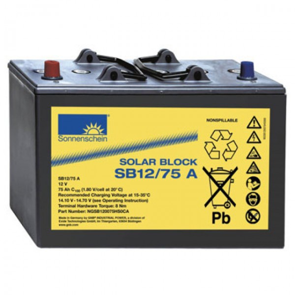 Exide Sunshine Solar Block SB12 / 75A Bly Batteri med A-Pole 12V, 75000mAh