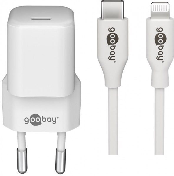 Goobay Lightning/USB-C™ PD opladningssæt (30 W) - USB-C™ strømadapter 30 W inklusive USB-C™ til Lightning-kabel til f.eks. iPhone 12
