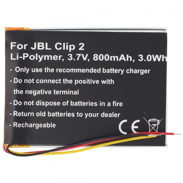 Batteri passer til JBL Clip 2, Li-Polymer, 3.7V, 800mAh, 3.0Wh, indbygget, uden værktøj