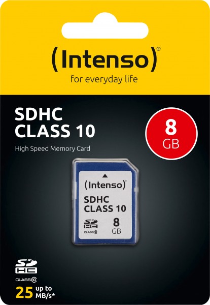 Intenso SDHC-kort 8GB, Klasse 10 (R) 25MB/s, (W) 10MB/s, detailblister