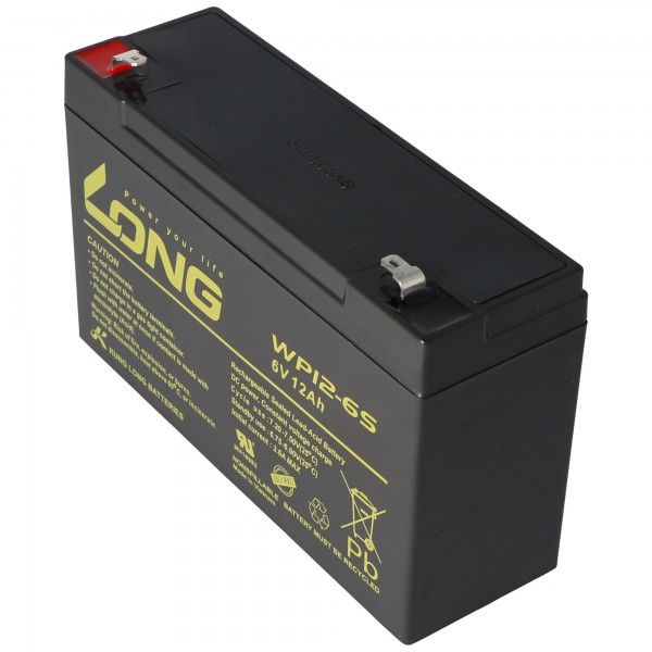 Kung Long WP12-6S blybatteri 6 volt 12Ah med Faston-kontakt 4,8 mm