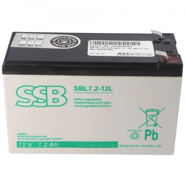 SSB SBL 12V 7.2Ah batteri, 7.2-12L, SBL7.2-12L batteri, AGM blybatteri