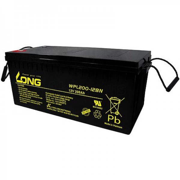 Kung Long WPL200-12BN Longlife bly-fleece batteri, 12V, 200Ah, M8 indvendigt gevind