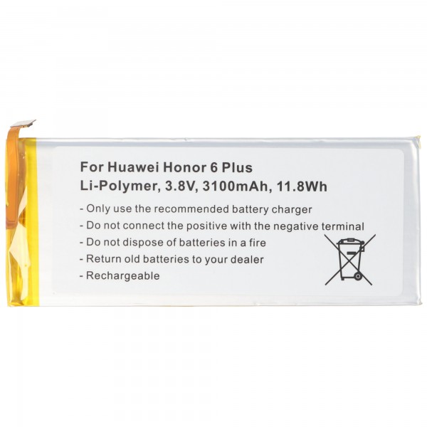 Batteri passer til Huawei Honor 6 Plus, Li-Polymer, 3.8V, 3100mAh, 11.8Wh, indbygget, uden værktøj
