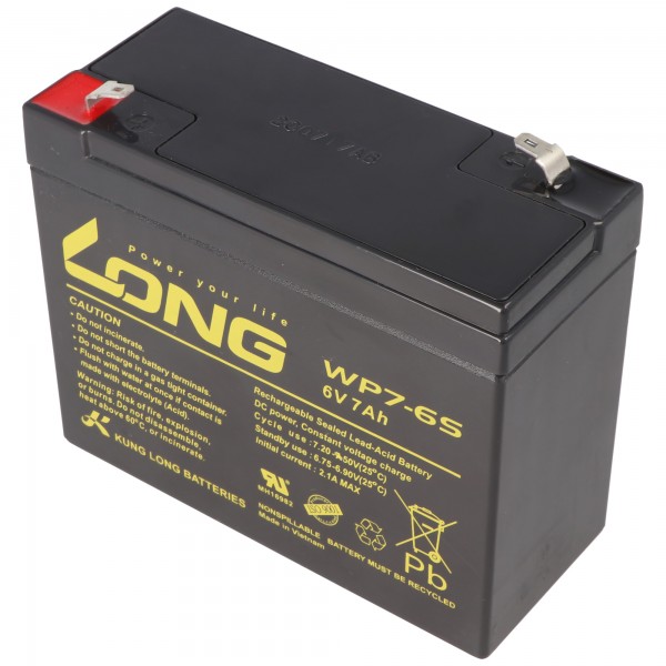 Kung Long WP7-S6 F1 bly-fleece batteri, 6 Volt, 7 Ah med 4,8 mm Faston-forbindelse