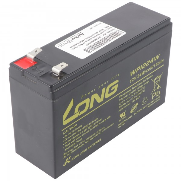 Kung Long WP1224W højstrøms F2 bly-fleece batteri, 12V, 6Ah med 6,3 mm Faston-forbindelse