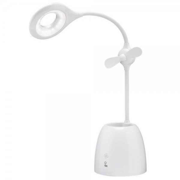 LED bordlampe med mini ventilator og penkasse