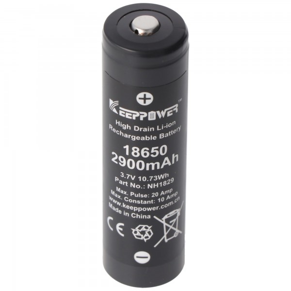 Keeppower IMR18650 Batteri 2900mAh, 3,7V Li-Ion Batteri 10A Button Top