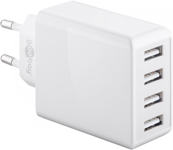 4-vejs USB-oplader, flere USB-opladere, 30W, oplader op til 4 enheder på samme tid, hvid