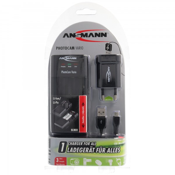 Ansmann Powerline Vario Universal Oplader med glidende opladningskontakter til batteripakke, kamera, videokamera, telefon, AA, AAA