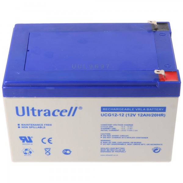 Ultracell UCG12-12 12V 12Ah dyb cyklus blysyre AGM blygelbatteri