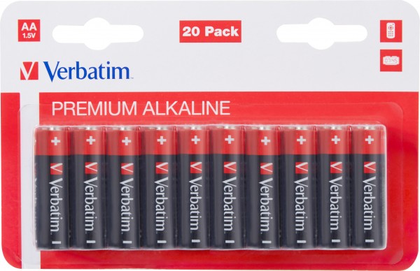 Verbatim Battery Alkaline, Mignon, AA, LR06, 1,5V Premium, Retail Blister (20-Pack)