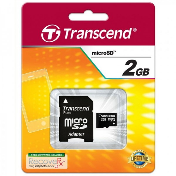 Transcend MicroSD-kort 2 GB og SD-adapter