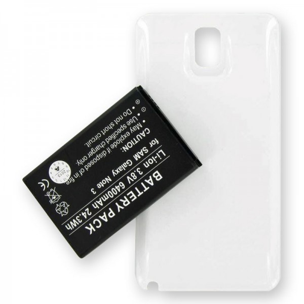 Samsung Galaxy Note 3, B800BE, erstatningsbatteri 6400mAh med hvidtui og NFC