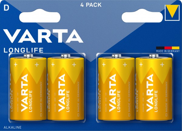 Varta batteri Alkaline, Mono, D, LR20, 1,5V Longlife, Retail Blister (4-pack)