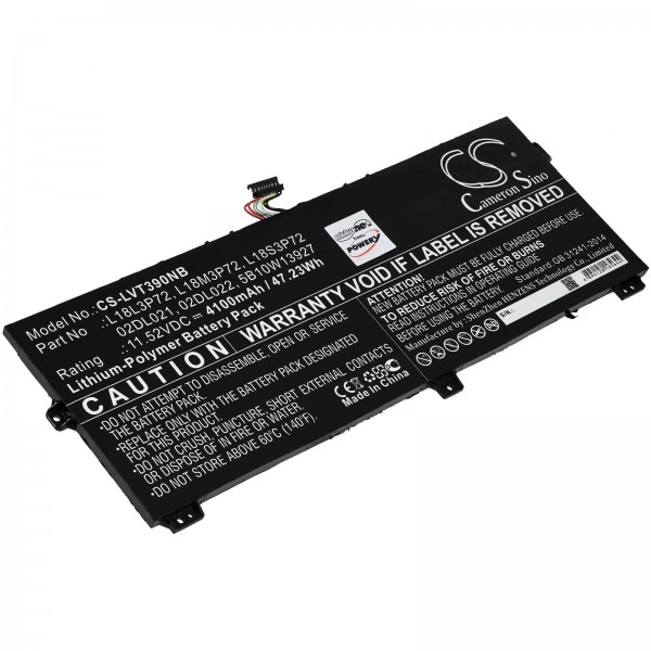 Batteri passer til bærbar Lenovo ThinkPad X390 Yoga 20NQS05R00, type L18L3P72 - 11.52V - 4100 mAh