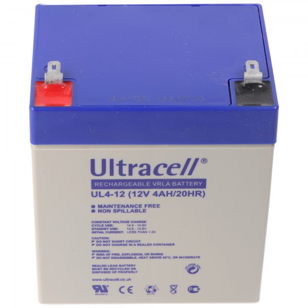 Ultracell UL4-12 12V 4Ah blybatteri AGM blygelbatteri