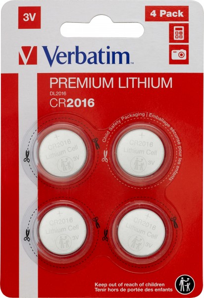 Verbatim batterilithium, knapcelle, CR2016, 3V detailblister (4-pak)