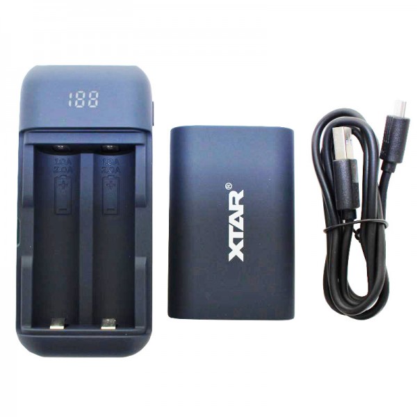 2x USB hurtig oplader og strømforsyning til 18650 Li-ion batteri med maks. 65 mm længde
