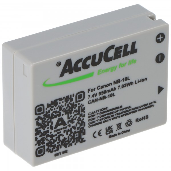 AccuCell batteri passer til Canon NB-10L, PowerShot SX40 HS, Li-Ion 7.4 volt, 750-950mAh dimensioner 45.5x32.4x15.2mm