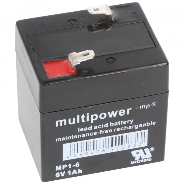Multipower MP1-6 batteri PB ledning, 6 Volt 1000mAh, tilslutning 4,8m