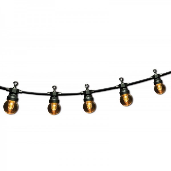 RETRO lys krans med sort kabel, glødelamper med varmt hvidt lys, med hængende kroge på hver pære, velegnet til indendørs og udendørs brug