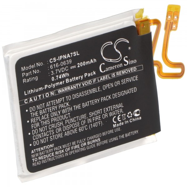 Batteri passer til Apple iPod nano 7., Li-Polymer, 3.7V, 270mAh, 1.0Wh, indbygget, uden værktøjer