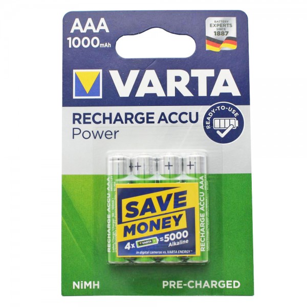 Varta Power Accu NiMH batteri AAA Micro 1000 mAh 4-pak