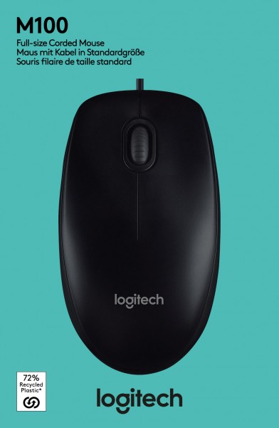 Logitech Mouse M100, USB, antracit optisk, 1000 dpi, 3 knapper, detailhandel
