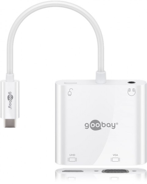 Goobay USB-C™ multiportadapter HDMI™+VGA+PD 100 W - udvider en USB-C™-enhed med en HDMI™, en 3,5 mm lyd og en VGA-forbindelse