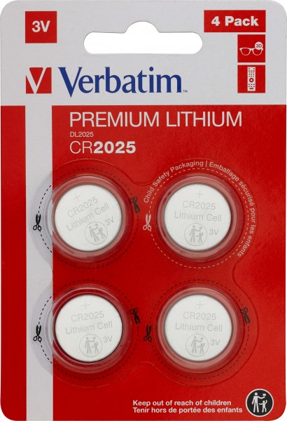 Verbatim batteri lithium, knapcelle, CR2025, 3V detailblister (4-pak)