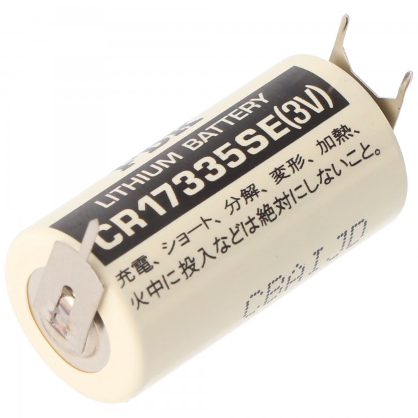 Sanyo lithiumbatteri CR17335 SE størrelse 2 / 3A, loddetapper med tredobbelt tryk, gittermål 7,6 mm