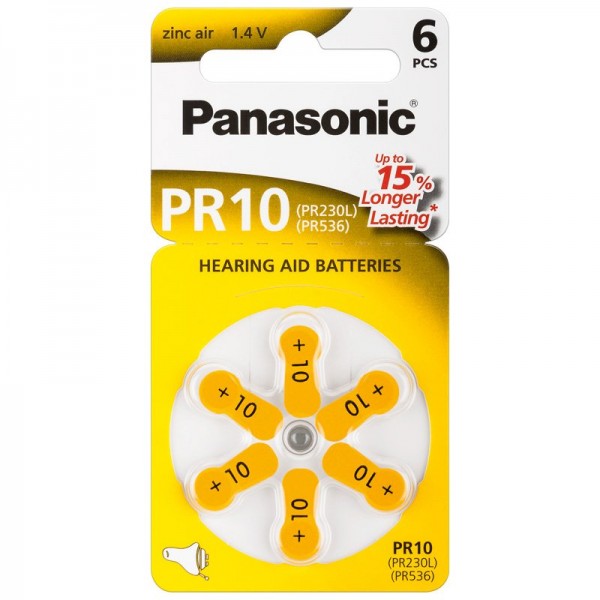 Panasonic PR10 Hearing Aid Batterier PR-10 / 6LB, Høreapparat Zinc Air 6er Rad