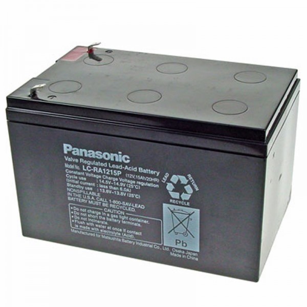 Panasonic LC-RA1215P1 Batteri 12 Volt 15Ah, stikkontakter 6.3mm