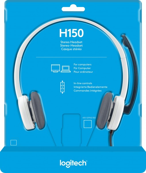 Logitech Headset H150, lyd, stereo hvid, detail