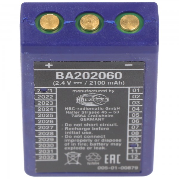 Originalt kranbatteri NiMH 2.4V 2100mAh originalt batteri HBC BA202060
