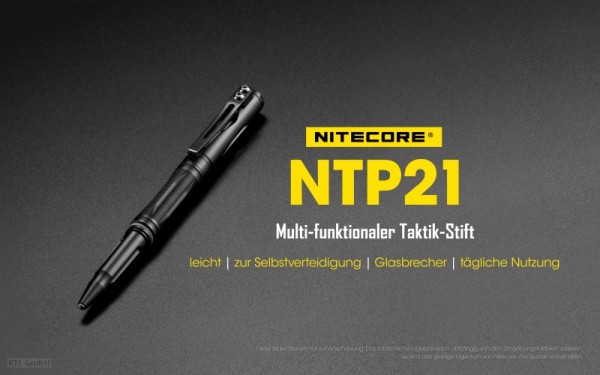 Nitecore Tactical Pen NTP21 14,19 cm lang 25,6 gram, skriveredskab og glasknuser i ét