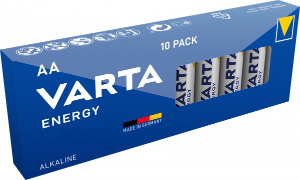 Varta Energy alkalisk batteri, mignon, AA, LR06, 1,5V, pakke med 10 stk.