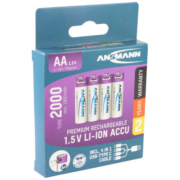 Ansmann Mignon AA 1,5V lithium-ion batterier, min. 1800mAh, inkl