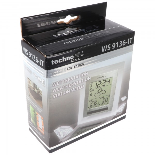 Premium vejrstation WS 9136-IT med udendørs sensor, til 2x AA mignon batterier