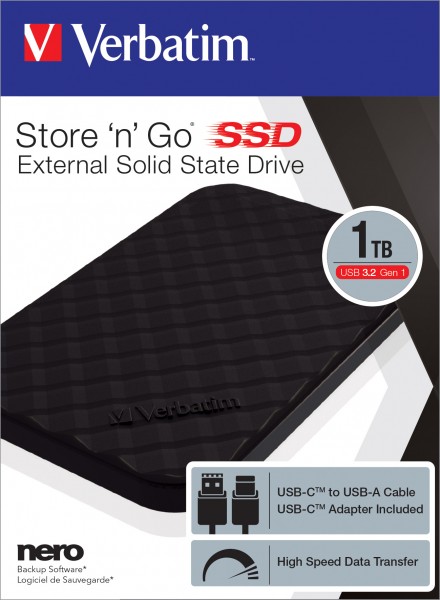 Verbatim SSD 1TB, USB 3.2, Type AC, 6,35 cm (2,5'') Store´n´Go, (R) 460MB/s, (W) 460MB/s, Detailhandel