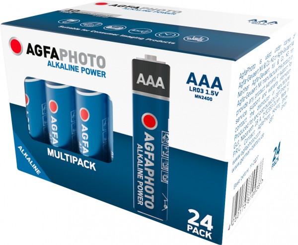 Agfaphoto batteri alkalisk, mikro, AAA, LR03, 1,5V strøm, detailboks (24-pak)
