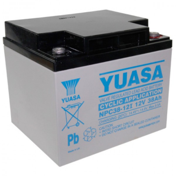 Yuasa NPC38-12i blybatteri med M6 skrueterminal 12V, 38000mAh