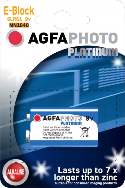 Agfaphoto Batteri Alkaline, E-Block, 6LR61, 9V Power, Detail Blister (1-Pack)