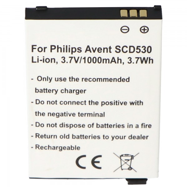 Batteri passer til Philips Avent SCD530, Li-ion, 3,7V, 1000mAh, 3,7Wh
