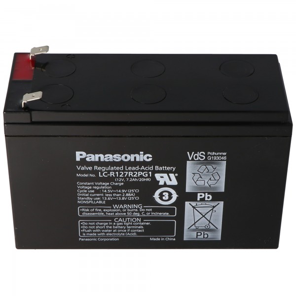 Panasonic LC-R127R2PG1 PB Genopladeligt batteri 12 Volt 7.2Ah VDS G193046, 6.3mm